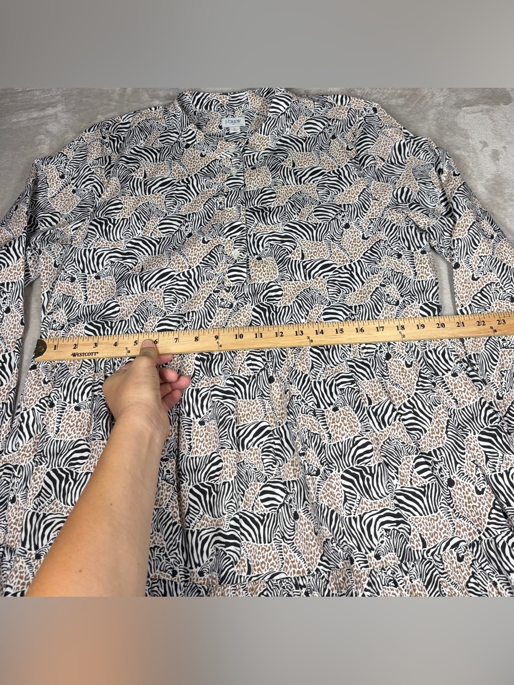 J.Crew Factory Animal Zebra Leopard Tiered Ruffle Cotton Blend Mini Dress L - Picture 9 of 16